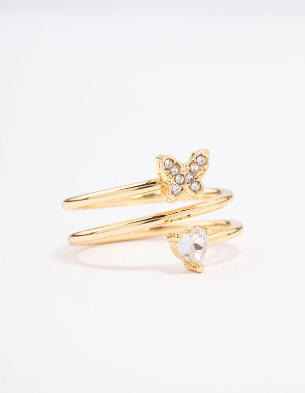 Gold Plated Heart Butterfly Wrapped Ring