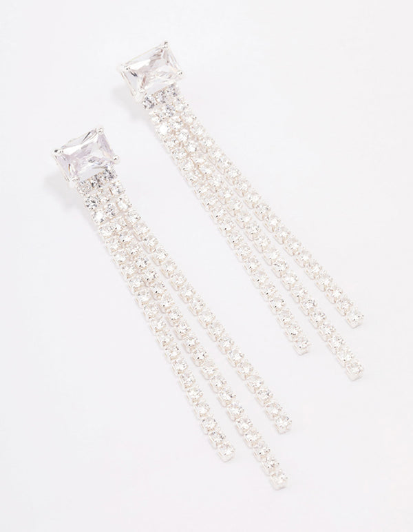 Silver Plated Brass  Dazzle Drop Earrings