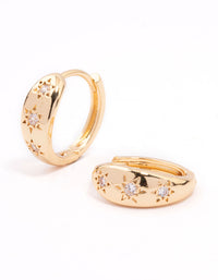 Gold Plated Cubic Zirconia Celestial Huggie Hoop Earrings - link has visual effect only