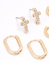 Gold Plated Cross Oval Huggie Earring 3-Pack - link has visual effect only