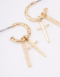 Gold Plated Cross Diamante Bar Hoop Earrings - link has visual effect only