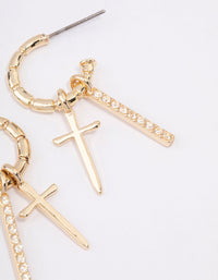 Gold Plated Cross Diamante Bar Hoop Earrings - link has visual effect only