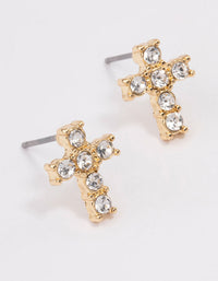 Gold Plated Diamante Cross Stud Earrings - link has visual effect only