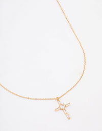 Gold Plated Cubic Zirconia Baguette Cross Short Necklace - link has visual effect only