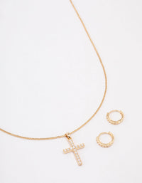 Gold Plated Diamante Cross Jewellery Set - link has visual effect only