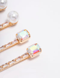 Gold Cubic Zirconia Baguette Freshwater Pearl Hair Clip - link has visual effect only