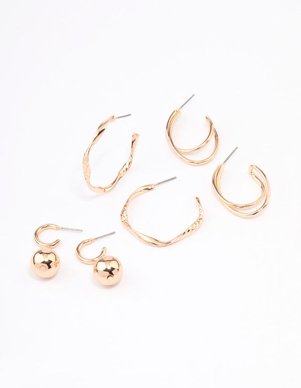 Gold Twisted Hoop Earrings 3-Pack