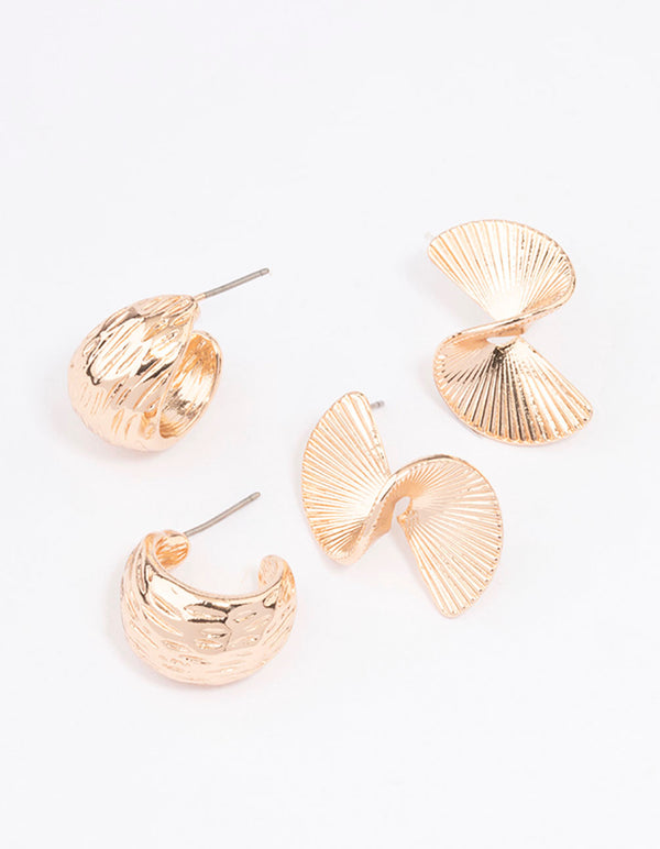 Gold Textured Hoop Earring Pack