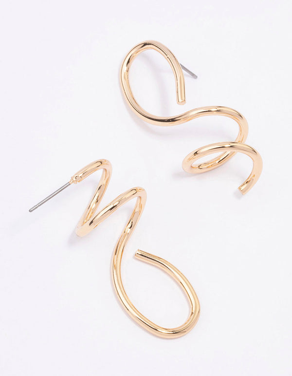 Gold Mixed Irregular Spiral Drop Earrings