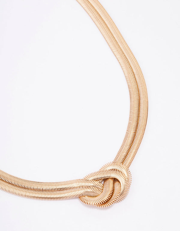 Gold Double Row Snake Chain Knotted Necklace