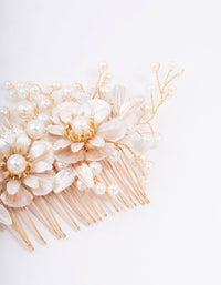 Gold Flower Wire Pearl Hair Comb - link has visual effect only