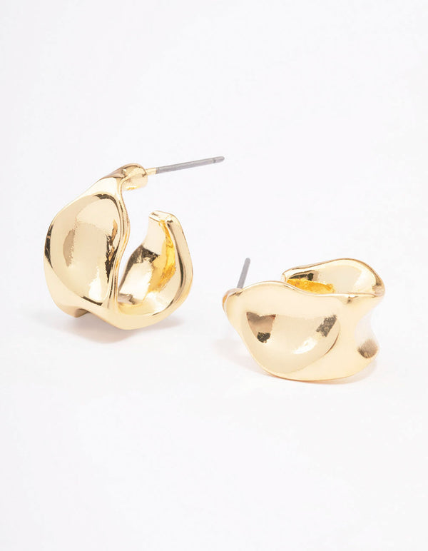 Gold Plated Bold Warped Huggie Earrings