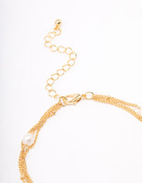 Gold Plated Layered Station Chain Freshwater Pearl Anklet - link has visual effect only