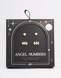 Gold Plated Cubic Zirconia Angel Number 444 Stud Earring Pack - link has visual effect only