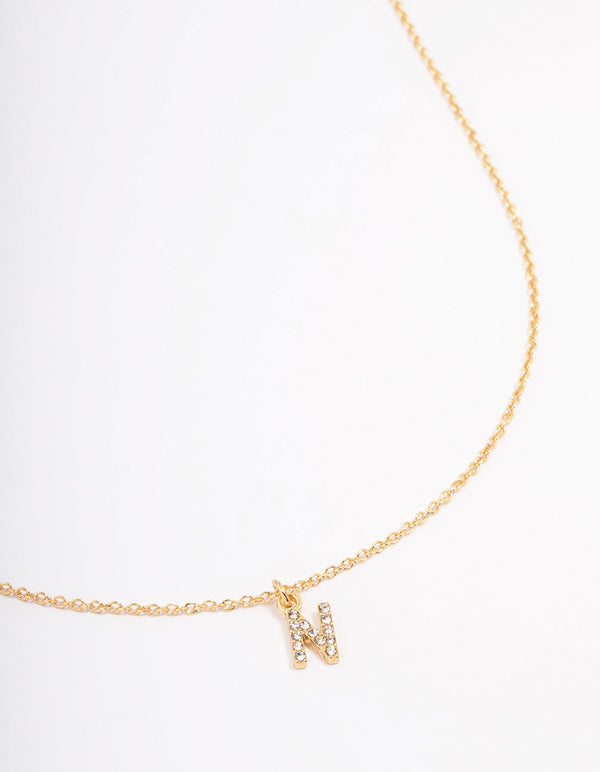 Letter N Gold Plated Initial Pendant Necklace