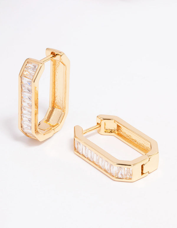 Gold Plated Octagon Cubic Zirconia Hoop Earrings