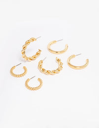 Gold Plated Textured Hoop Earring 3-Pack - link has visual effect only