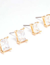 Gold Plated Cubic Zirconia Baguette Stud Earring Pack - link has visual effect only