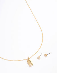 Gold Plated Fine Pendant Necklace & Earrings Set - link has visual effect only