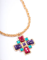 Gold Gemstone Cross Pendant Necklace - link has visual effect only