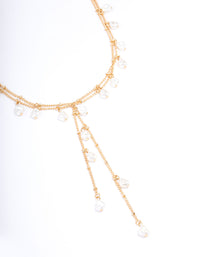 Gold Fine Y-Shape Pearl Long Necklace - link has visual effect only