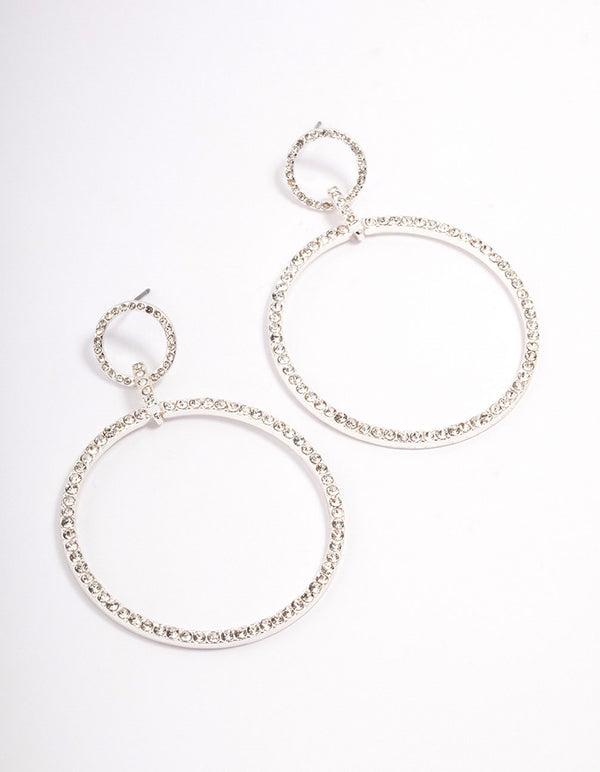 Silver Diamante Circle Drop Earrings