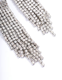 Rhodium Double Diamante Cup Chain Drop Earrings - link has visual effect only