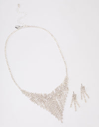 Silver Cup Chain Fringe Jewellery Set - link has visual effect only