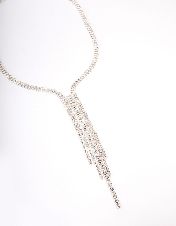 Silver Duo Diamante Drop Necklace