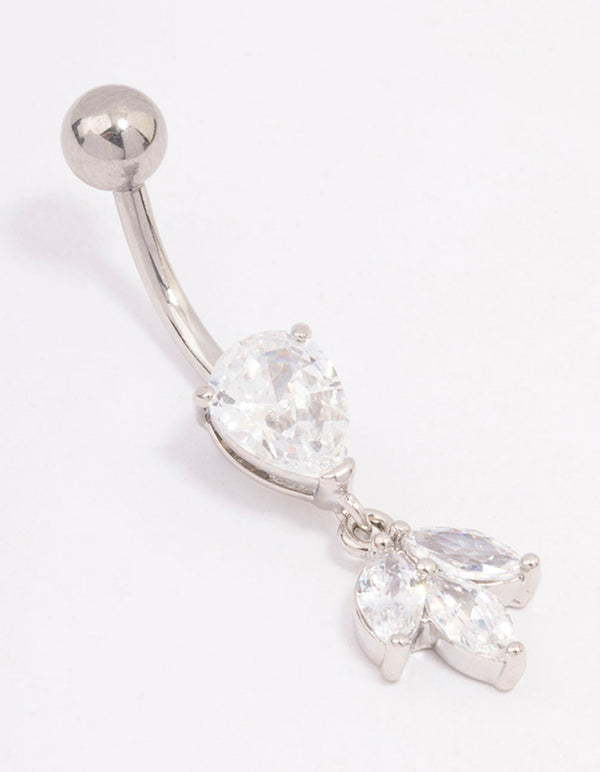 Surgical Steel Cubic Zirconia Pear Marquise Belly Ring