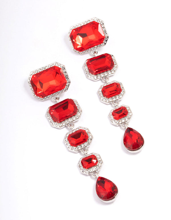 Red Graduating Multi Drop Earrings