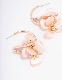 Gold Smooth Hoop Flower Huggie Earrings - link has visual effect only