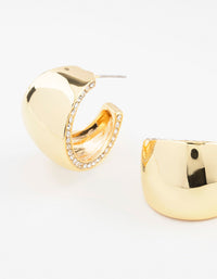 Gold Plated Diamante Wide Hoop Earrings - link has visual effect only