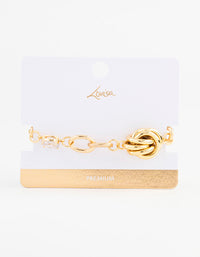 Gold Plated Cubic Zirconia Knotted Chain Bracelet - link has visual effect only