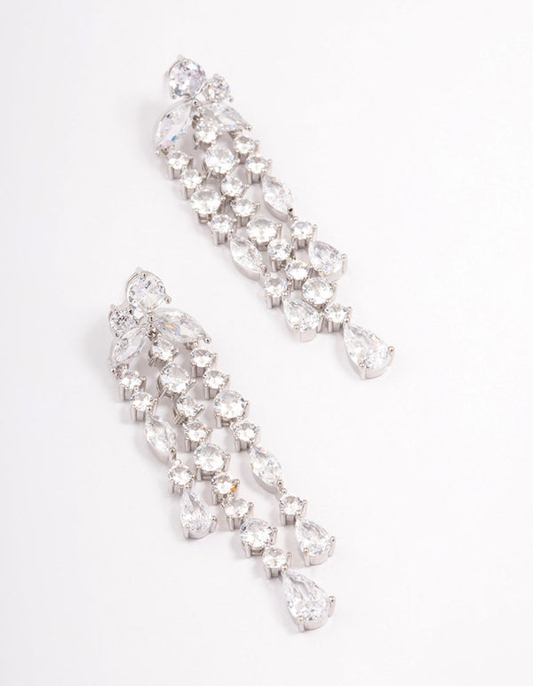 Rhodium Cascade Stone Drop Earrings