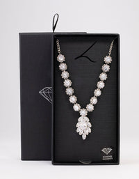 Rhodium Floral Statement Cubic Zirconia Necklace - link has visual effect only