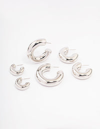 Silver Thick Smooth Hoop Earrings 3-Pack - link has visual effect only