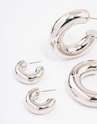 Silver Thick Smooth Hoop Earrings 3-Pack - link has visual effect only