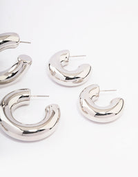 Silver Thick Smooth Hoop Earrings 3-Pack - link has visual effect only