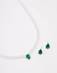 Silver Emerald Navette Jewellery Set - link has visual effect only