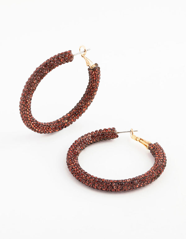 Maroon Crystal Wrapped Hoop Earrings