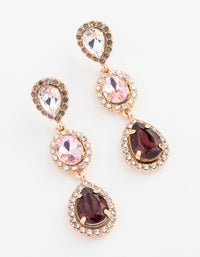 Gold Halo Triple Stone Drop Earrings - link has visual effect only