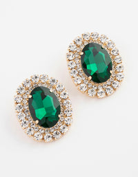 Gold Luxe Oval Emerald Halo Stud Earrings - link has visual effect only