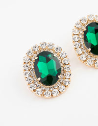 Gold Luxe Oval Emerald Halo Stud Earrings - link has visual effect only