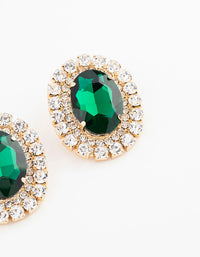 Gold Luxe Oval Emerald Halo Stud Earrings - link has visual effect only