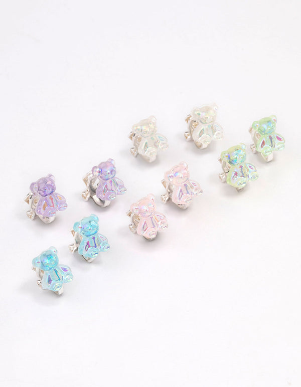 Kids Rainbow Gummy Bear Clip On Earrings 5-Pack