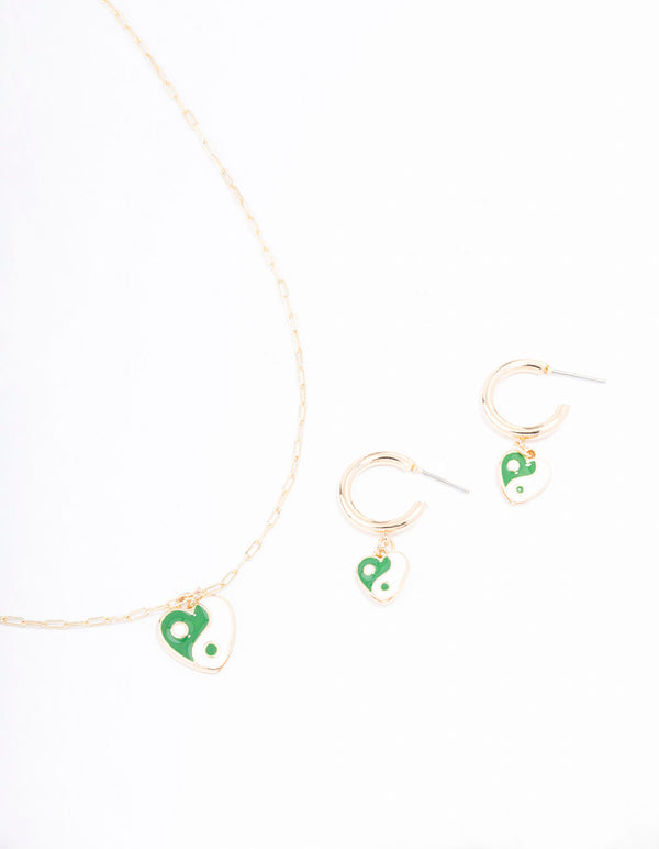 Gold Yin & Yang Heart Jewellery Set