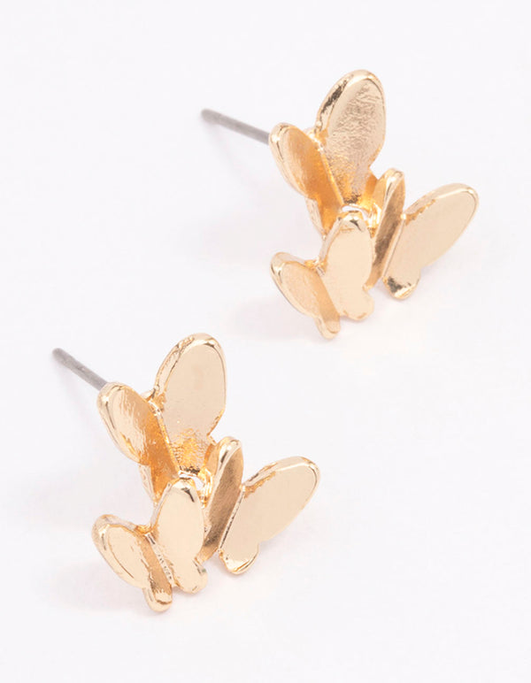 Gold Stacked Butterfly Stud Earrings