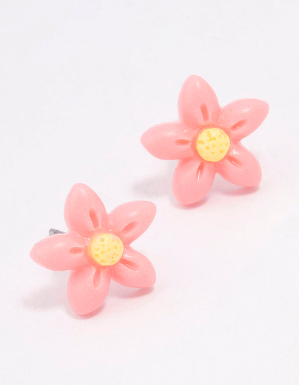 Pink Daisy Stud Earrings