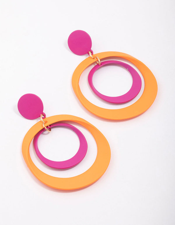 Pink & Orange Double Ring Drop Earrings